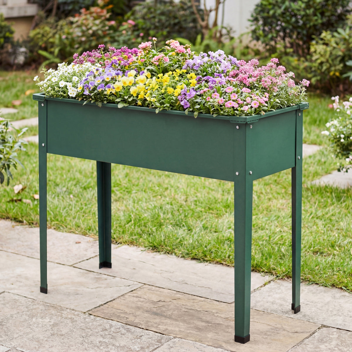 Elevated Metal Raised Garden Bed with Legs and Drainage Holes-Green