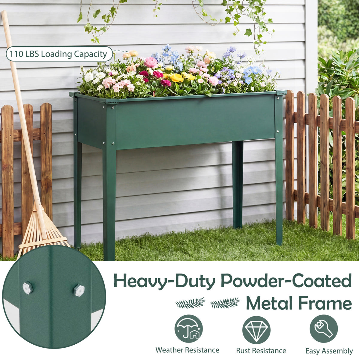 Elevated Metal Raised Garden Bed with Legs and Drainage Holes-Green