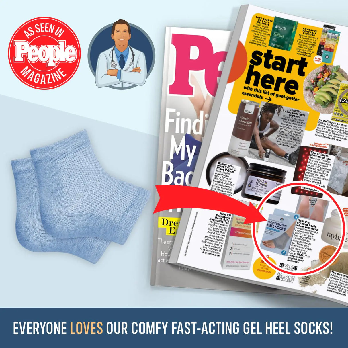 Dr. Frederick's Original Moisturizing Heel Socks for Cracked Heel Treatment - 2 Pairs - Heel Socks for Dry Cracked Feet - Cracked Heel Repair - Heal Dry Heels - Foot Care for Women & Men - Jojoba Oil