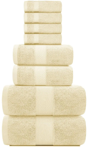 Luxury Beige Bath Towel Set 8 Pcs Combed Cotton Hotel Quality Absorbent Beige