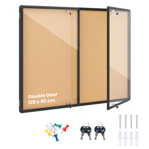 Enclosed Bulletin Board with Aluminum Frame and Felt Surface for Office-Black