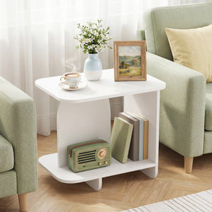 End Table 2-Tier Sofa Side Table with Storage Shelf for Small Space-White