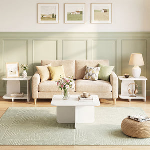 End Table 2-Tier Sofa Side Table with Storage Shelf for Small Space-White