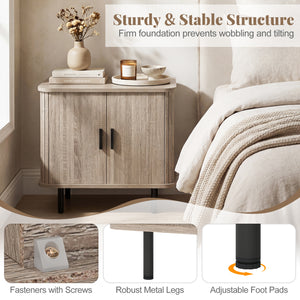End Table Modern Mid Century Nightstand with Sliding Tambour Doors and Storage Shelf-Natural