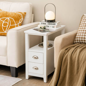 End Table Wooden with 2 Drawers and Shelf Bedside Table-Brown