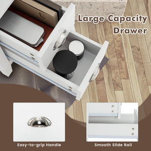 End Table Wooden with 2 Drawers and Shelf Bedside Table-Brown