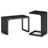 Set of 2 C-Shaped End Table with Adjustable Foot Pads for Indoors Outdoors-Black