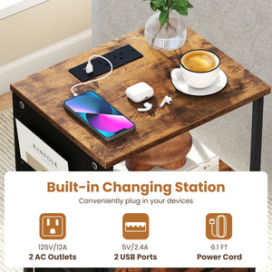 End Table with Charging Station Set of 1 Nightstand with 2 Folding Fabric Drawers