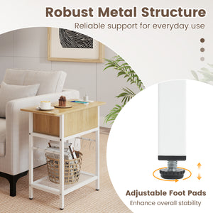 End Table with Charging Station USB Ports Outlets and Flip Top-Natural