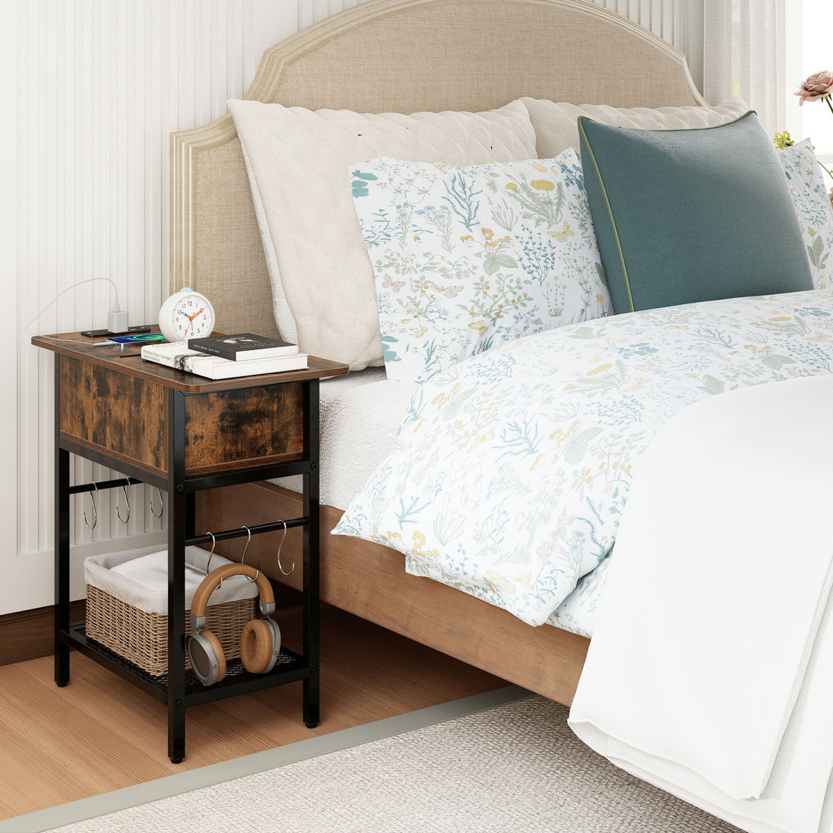 End Table with Charging Station USB Ports Outlets and Flip Top-Coffee