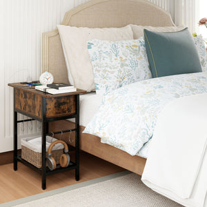 End Table with Charging Station USB Ports Outlets and Flip Top-Coffee