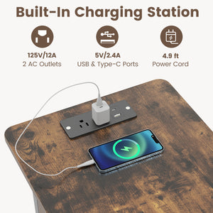 End Table with Charging Station USB Ports Outlets and Flip Top-Coffee