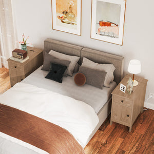 Flip Top End Table with Charging Station USB Ports Outlets and Drawer-Natural