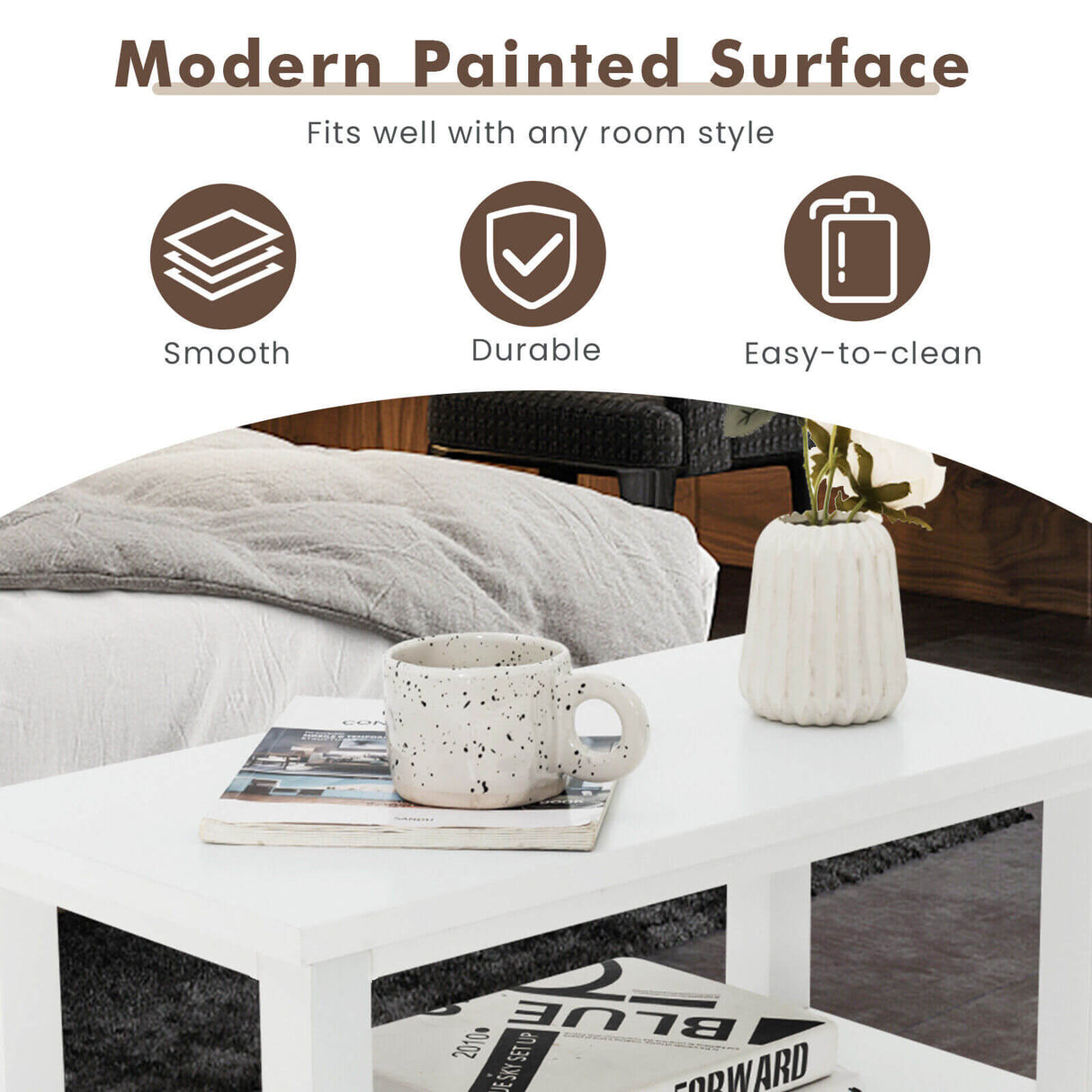 End Table Wooden with 2 Drawers and Shelf Bedside Table-Brown