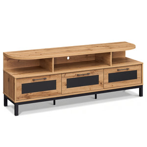 Entertainment Center with 3 Storage Drawers and Open Shelves-Natural