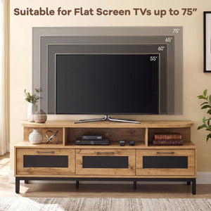 Entertainment Center with 3 Storage Drawers and Open Shelves-Natural