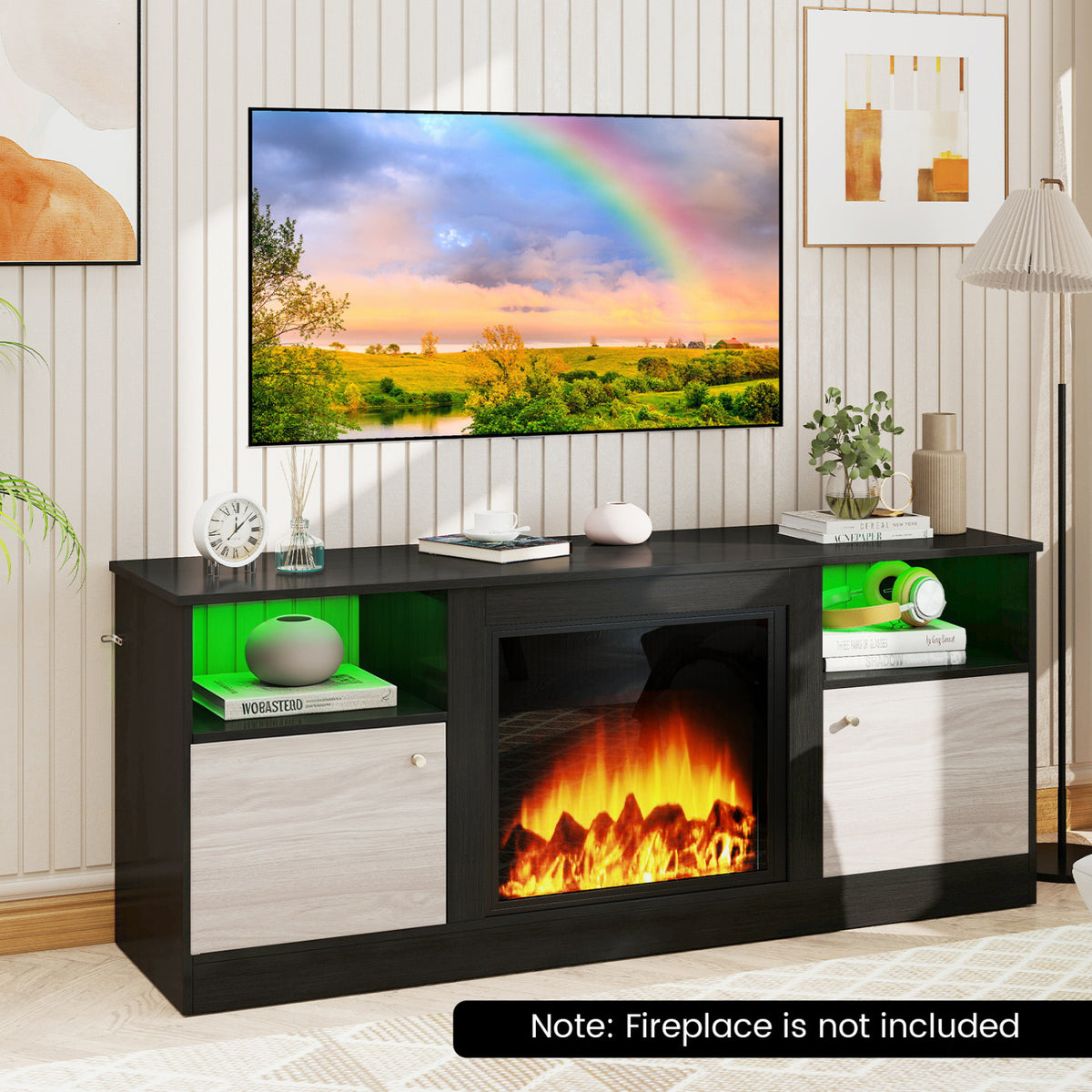 Entertainment Center with Adjustable Shelf & Open Compartment for 65â€ TVs-Black