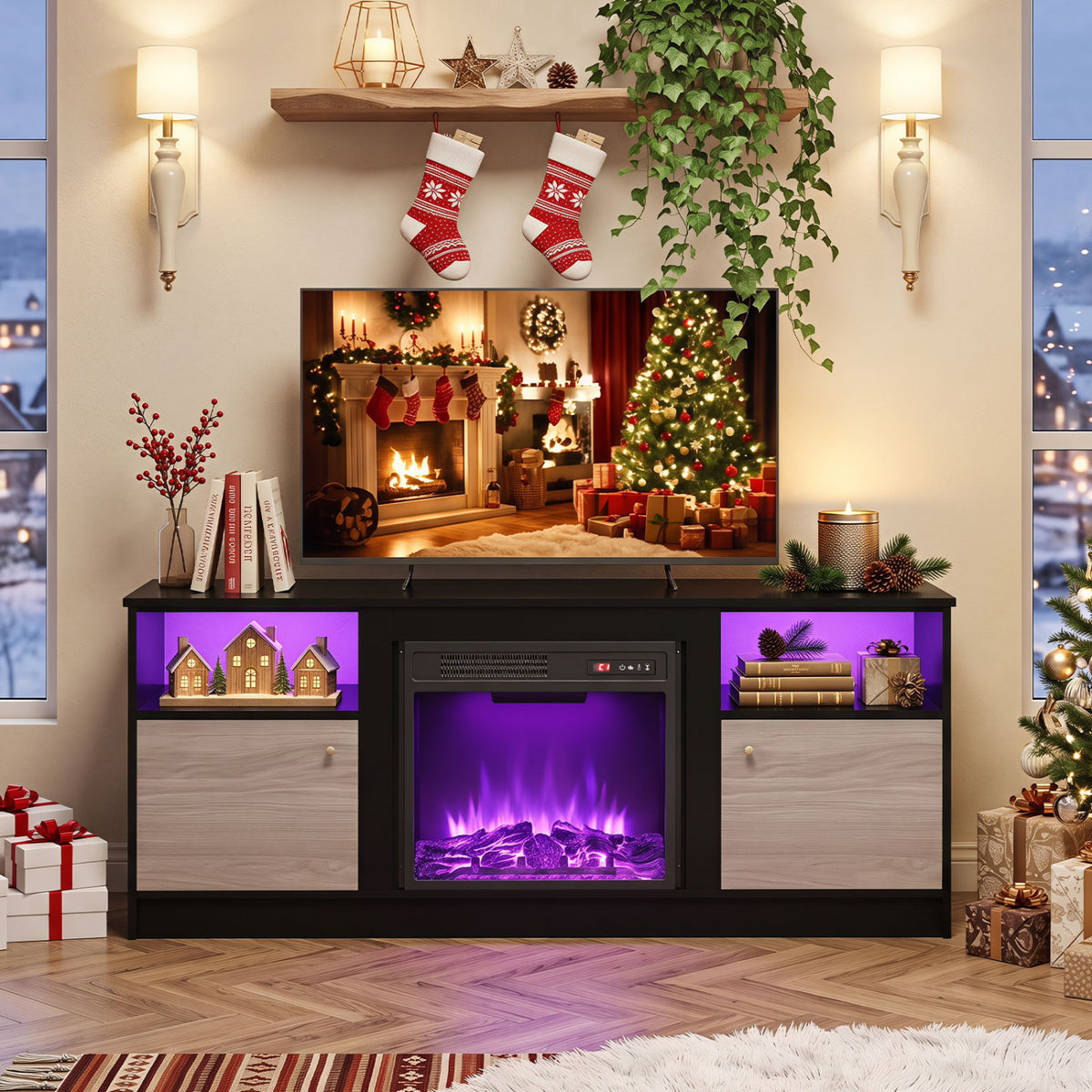 Entertainment Center with Adjustable Shelf & Open Compartment for 65â€ TVs-Style 1