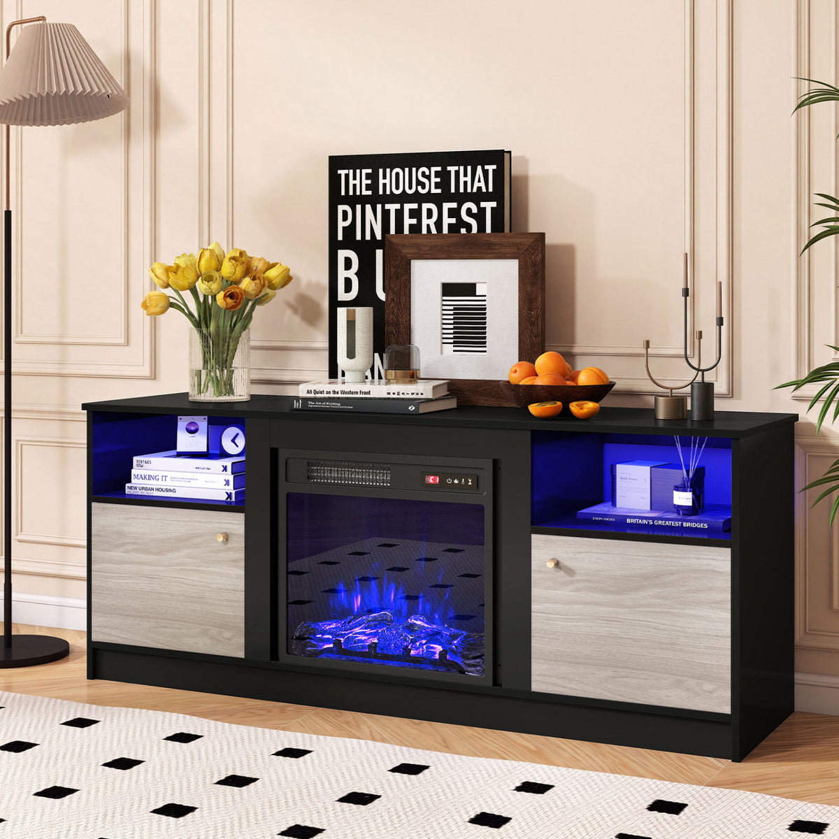 Entertainment Center with Adjustable Shelf & Open Compartment for 65â€ TVs-Style 1