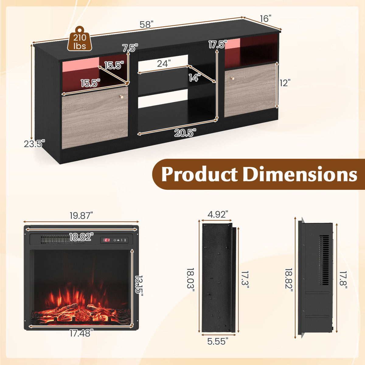 Entertainment Center with Adjustable Shelf & Open Compartment for 65â€ TVs-Style 1