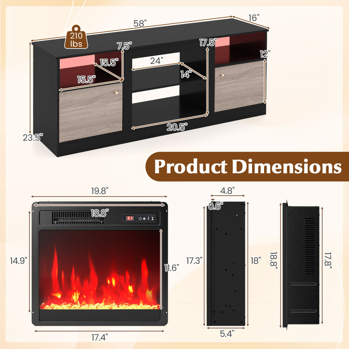 Entertainment Center with Adjustable Shelf & Open Compartment for 65â€ TVs-Style 2
