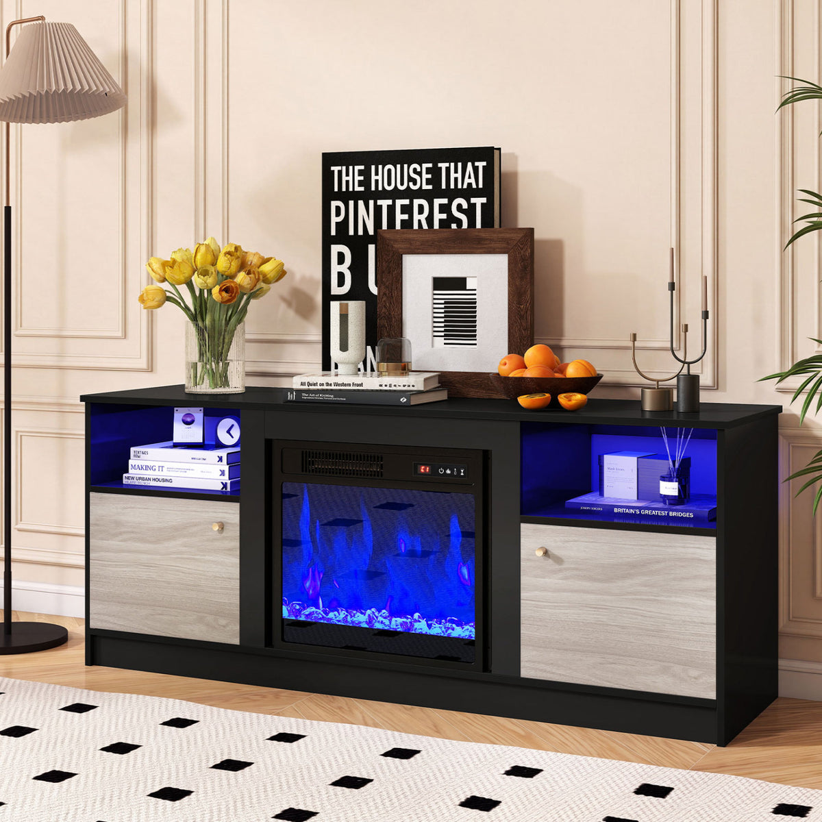 Entertainment Center with Adjustable Shelf & Open Compartment for 65â€ TVs-Style 2