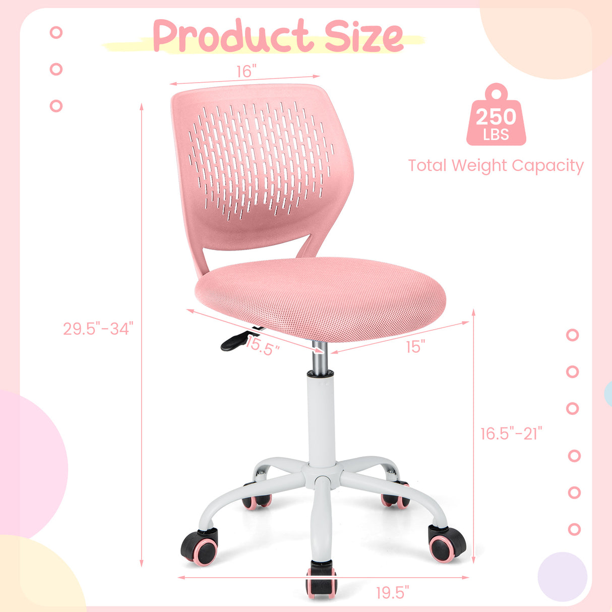 Ergonomic Children Study Chair with Adjustable Height-Light Pink