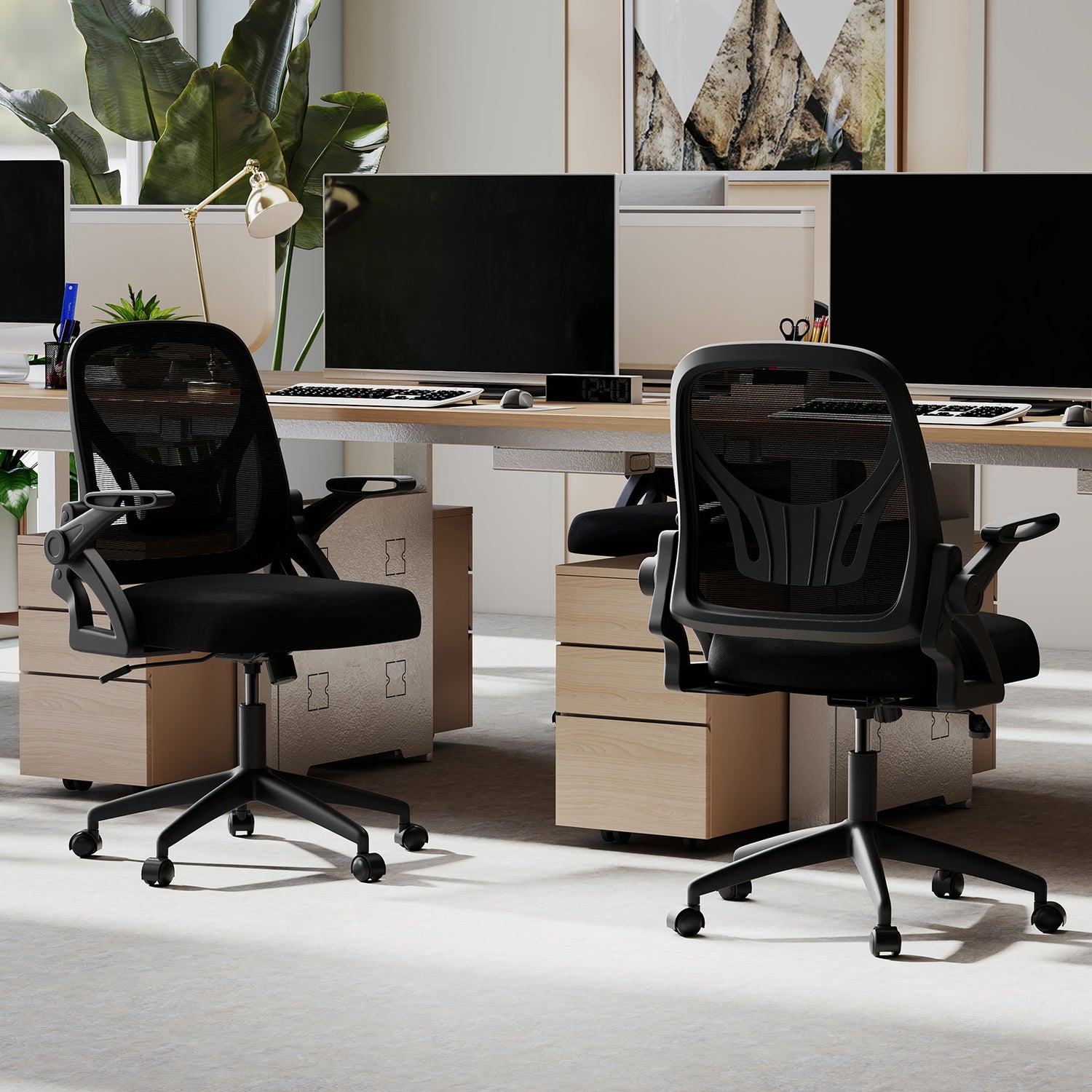 Ergonomic Computer Desk Chair with Lumbar Support and Flip-up Arms-Black