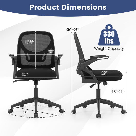 Ergonomic Computer Desk Chair with Lumbar Support and Flip-up Arms-Black