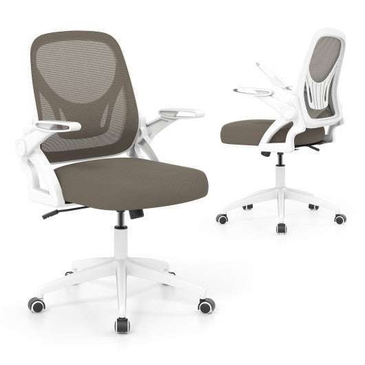 Ergonomic Computer Desk Chair with Lumbar Support and Flip-up Arms-Gray