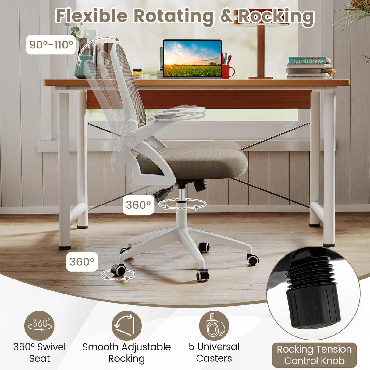 Ergonomic Computer Desk Chair with Lumbar Support and Flip-up Arms-Gray