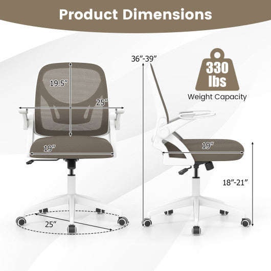 Ergonomic Computer Desk Chair with Lumbar Support and Flip-up Arms-Gray