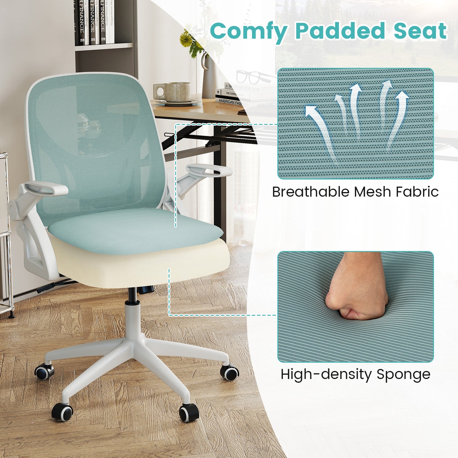 Ergonomic Computer Desk Chair with Lumbar Support and Flip-up Arms-Navy