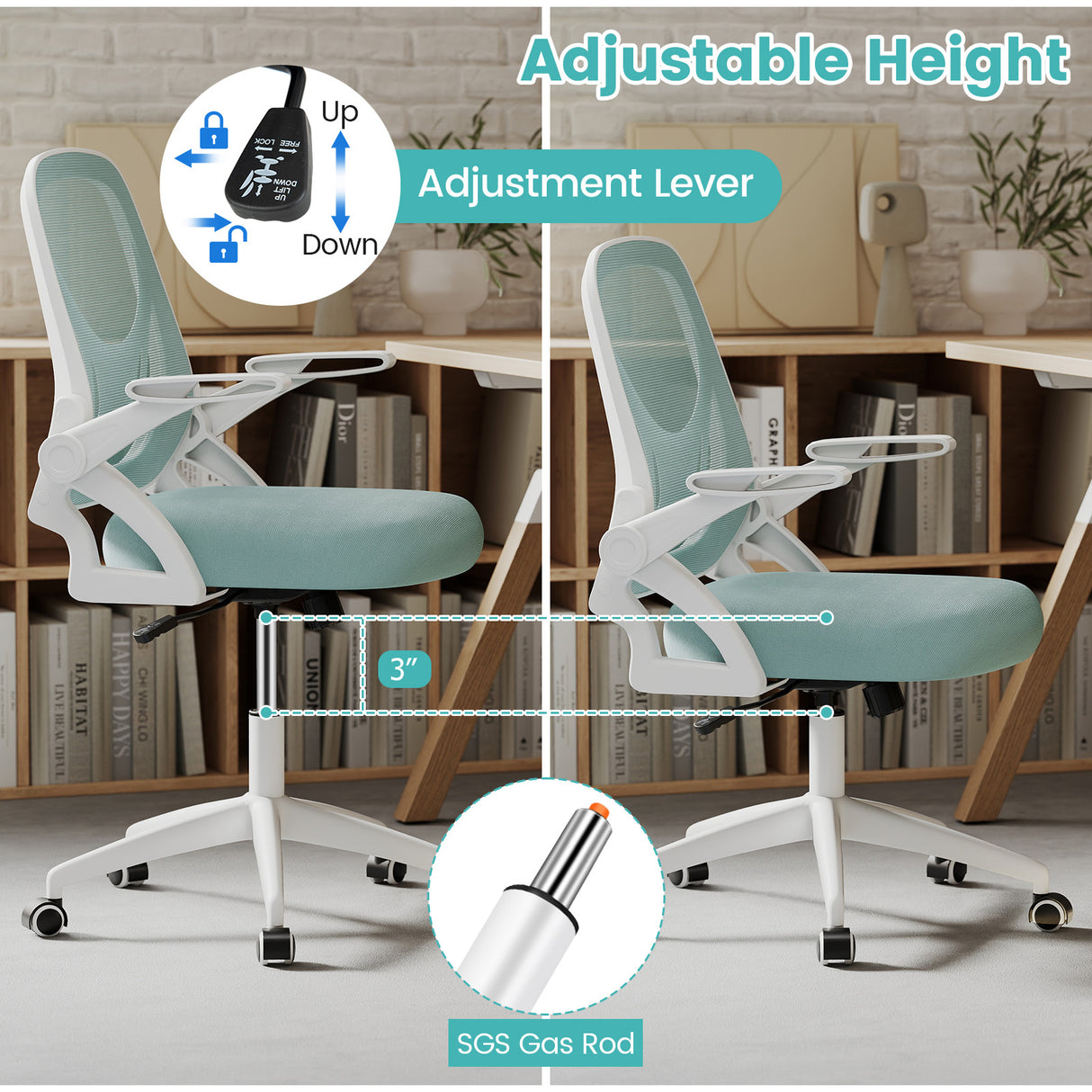 Ergonomic Computer Desk Chair with Lumbar Support and Flip-up Arms-Navy