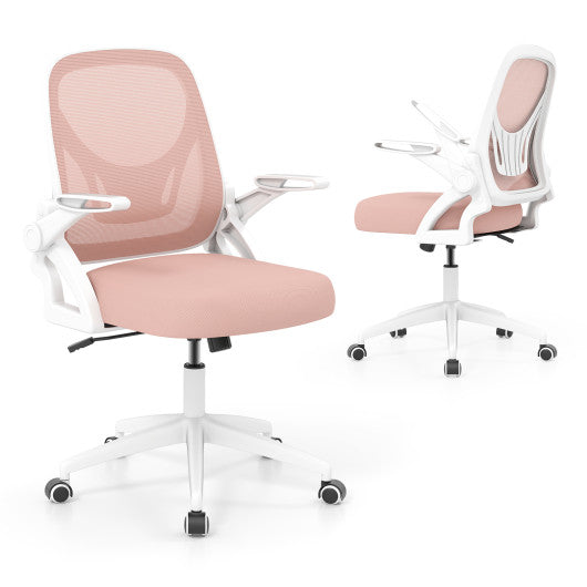Ergonomic Computer Desk Chair with Lumbar Support and Flip-up Arms-Pink