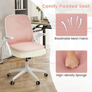 Ergonomic Computer Desk Chair with Lumbar Support and Flip-up Arms-Pink