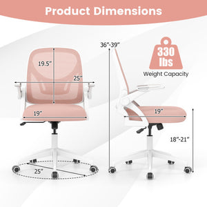 Ergonomic Computer Desk Chair with Lumbar Support and Flip-up Arms-Pink