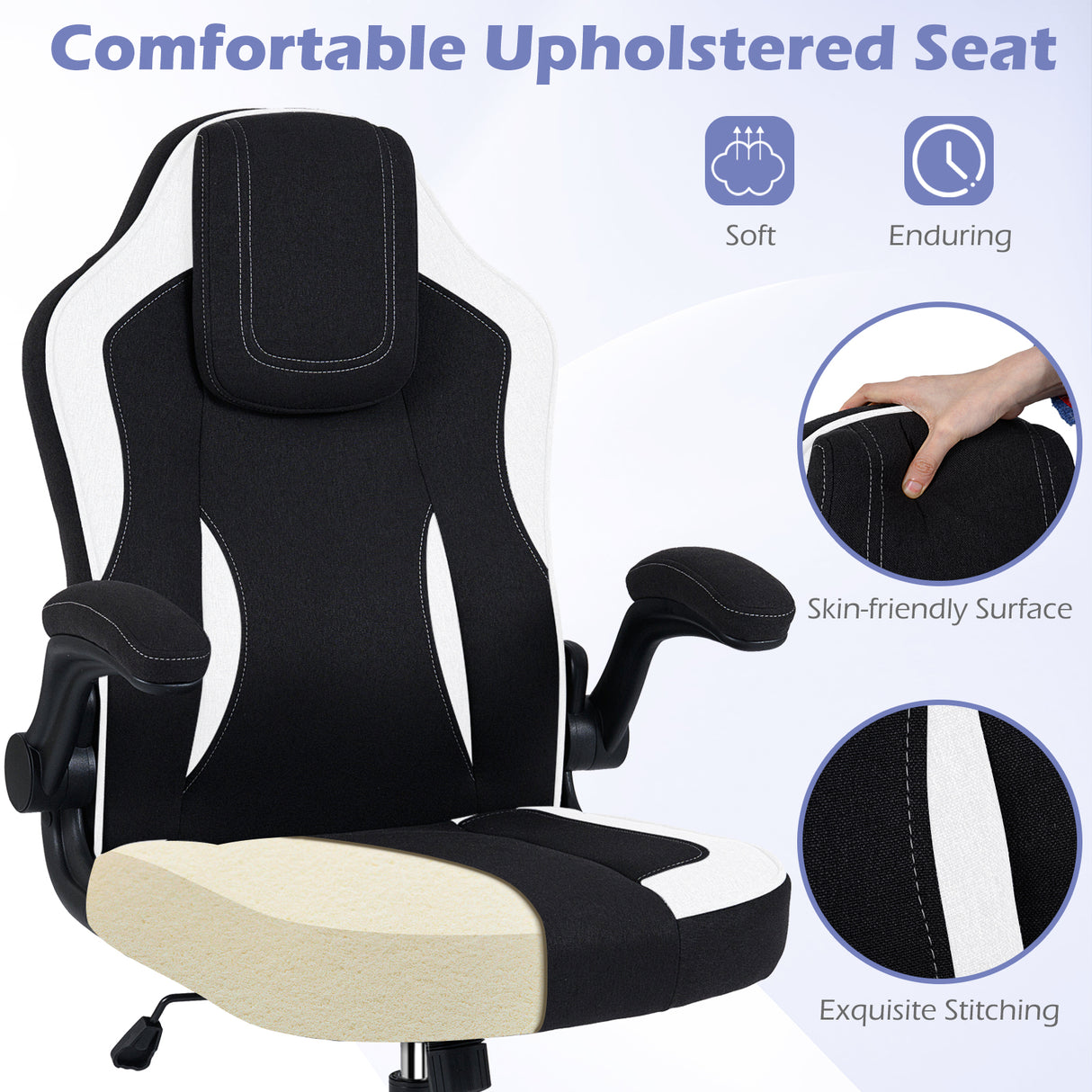 Ergonomic Computer Office Chair with 90 ° Flip-up Armrests-Black