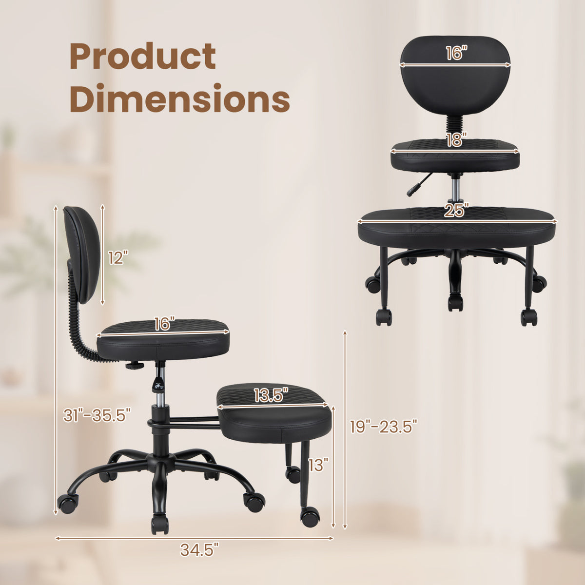 Ergonomic Cross Legged Office Chair with Height-Adjustable Seat - Black