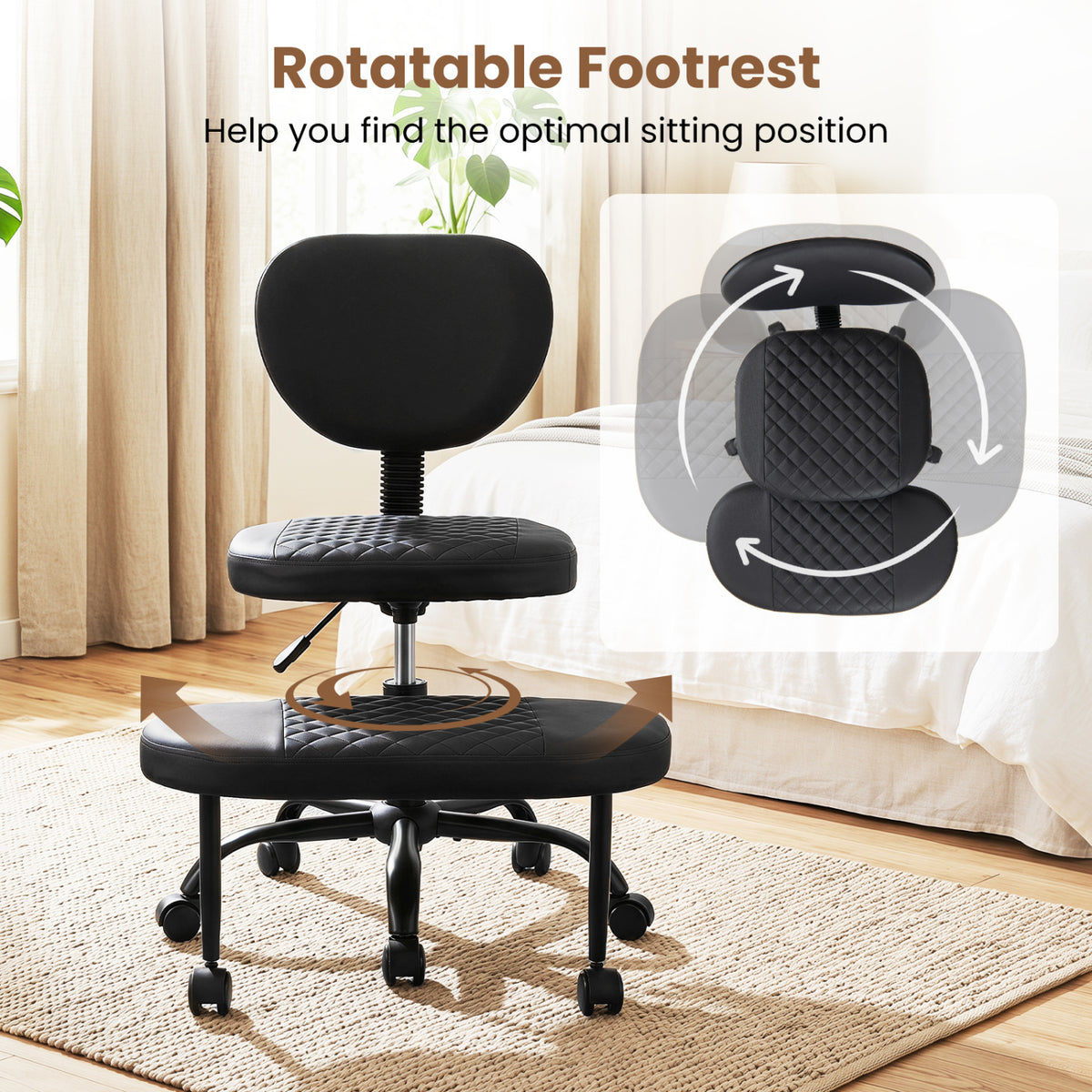 Ergonomic Cross Legged Office Chair with Height-Adjustable Seat - Black