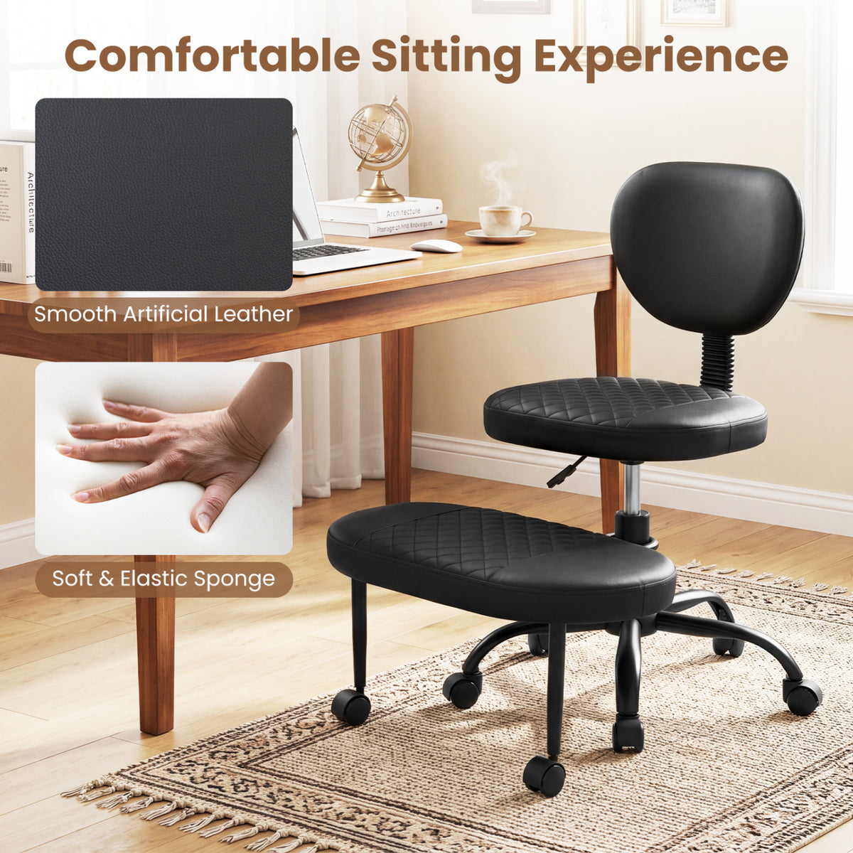 Ergonomic Cross Legged Office Chair with Height-Adjustable Seat - Black