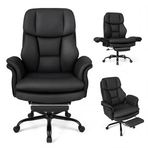 Ergonomic Cross Legged Office Chair Big and Tall Executive Chair with Retractable Footrest-Black