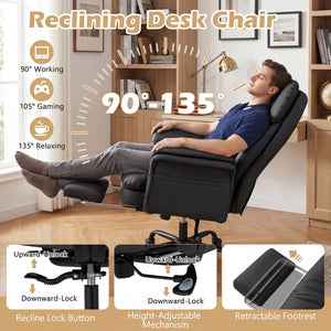 Ergonomic Cross Legged Office Chair Big and Tall Executive Chair with Retractable Footrest-Black
