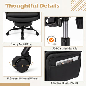 Ergonomic Cross Legged Office Chair Big and Tall Executive Chair with Retractable Footrest-Black