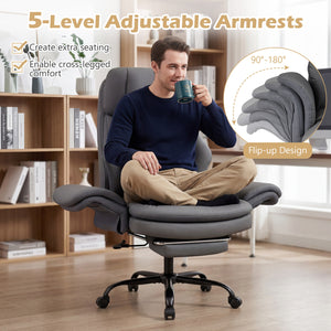 Ergonomic Cross Legged Office Chair Big and Tall Executive Chair with Retractable Footrest-Grey
