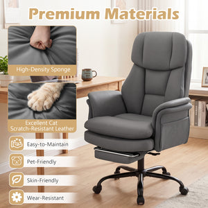 Ergonomic Cross Legged Office Chair Big and Tall Executive Chair with Retractable Footrest-Grey