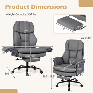 Ergonomic Cross Legged Office Chair Big and Tall Executive Chair with Retractable Footrest-Grey