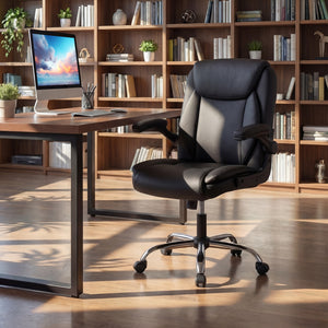 Ergonomic Leather Office Chair with Flip-up Armrests and Rocking Function-Black