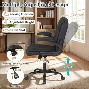 Ergonomic Leather Office Chair with Flip-up Armrests and Rocking Function-Black