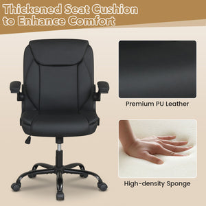 Ergonomic Leather Office Chair with Flip-up Armrests and Rocking Function-Black